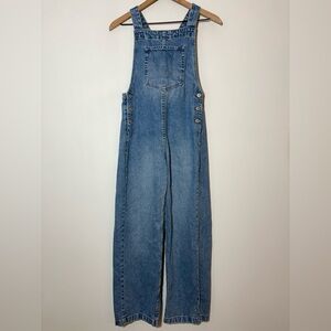 We The Free Tie Back Bow Denim Jean Overalls Size XS Jumpsuit Wide Leg